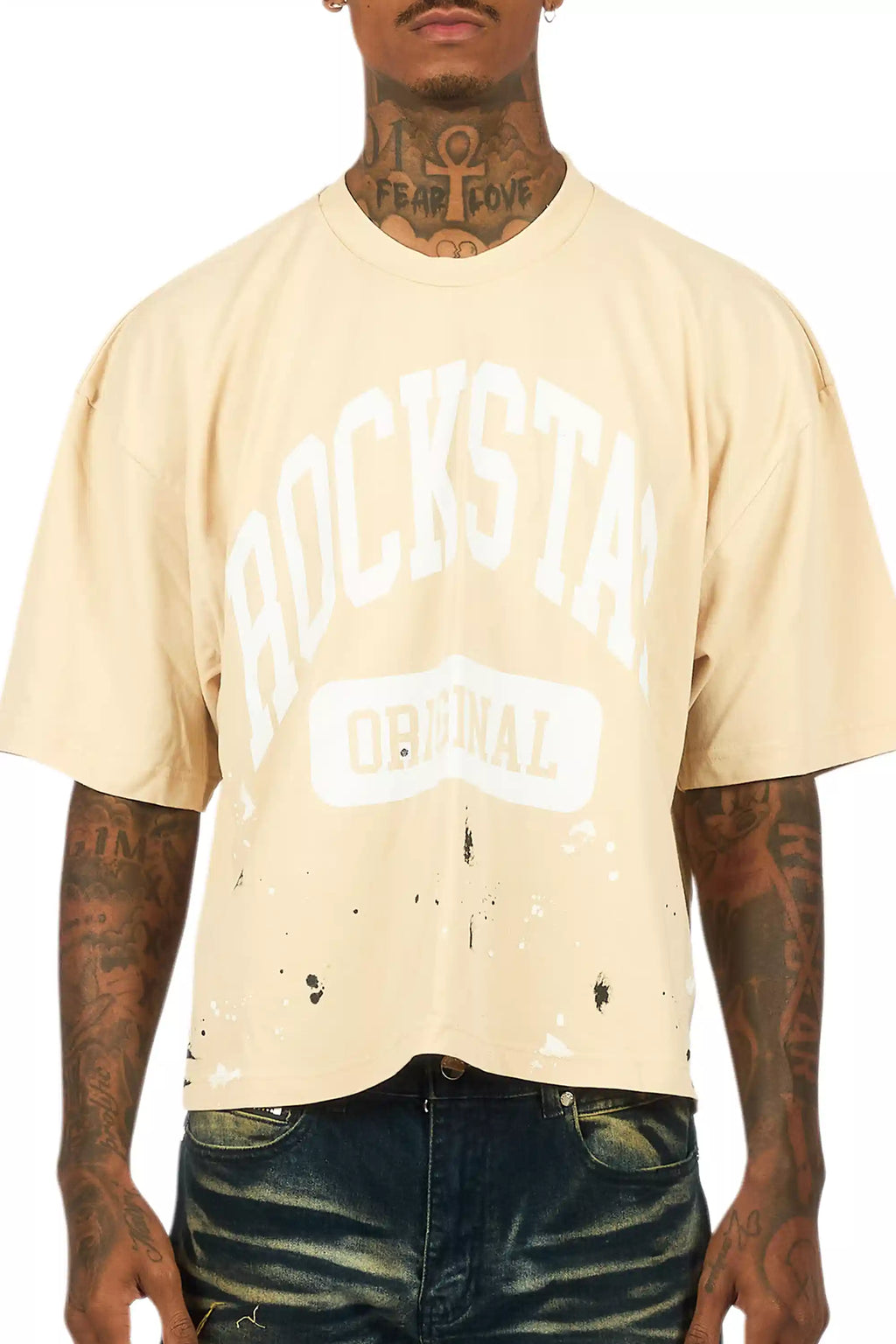 Rainer Beige/White Boxy Crop T-Shirt