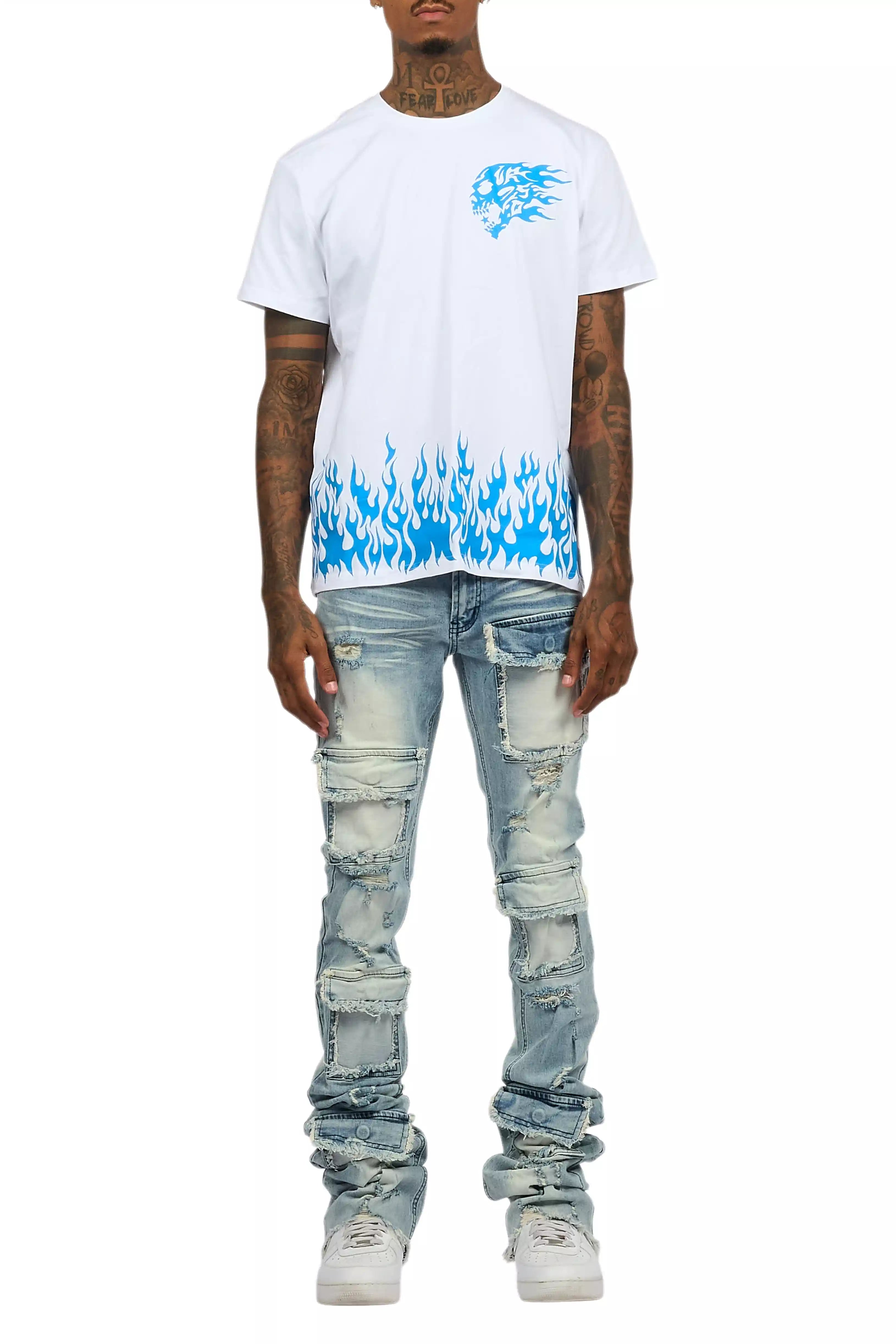 Bubble White/Blue T-Shirt/Super Stacked Flare Jean Bundle