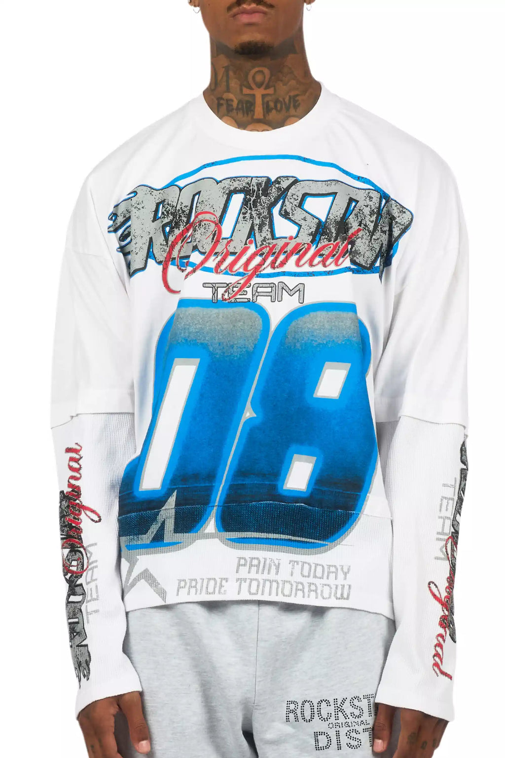 Ryker White/Blue Boxy Crop Double Layer Tee