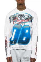 Ryker White/Blue Boxy Crop Double Layer Tee