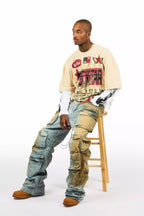 Deangelo Beige/Red Boxy Crop Double Layer Tee