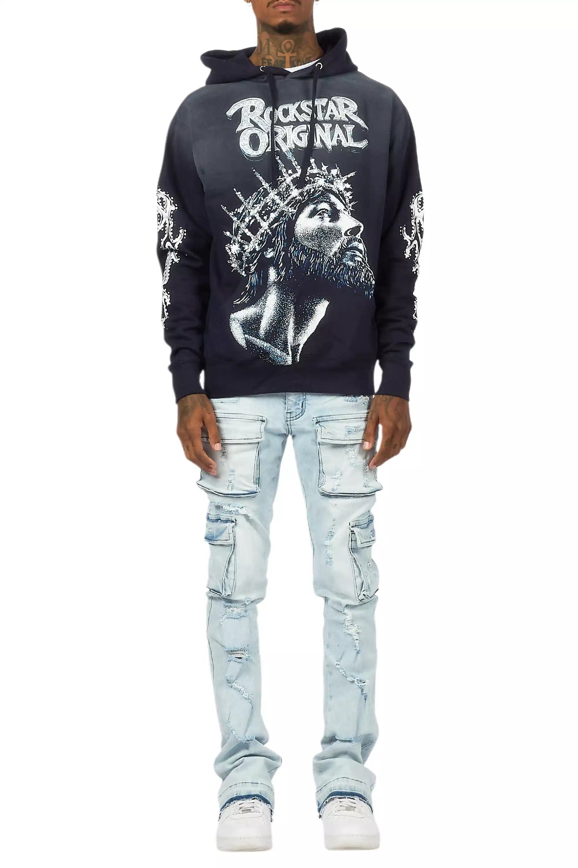 Zaid Blue Stacked Flare Jean