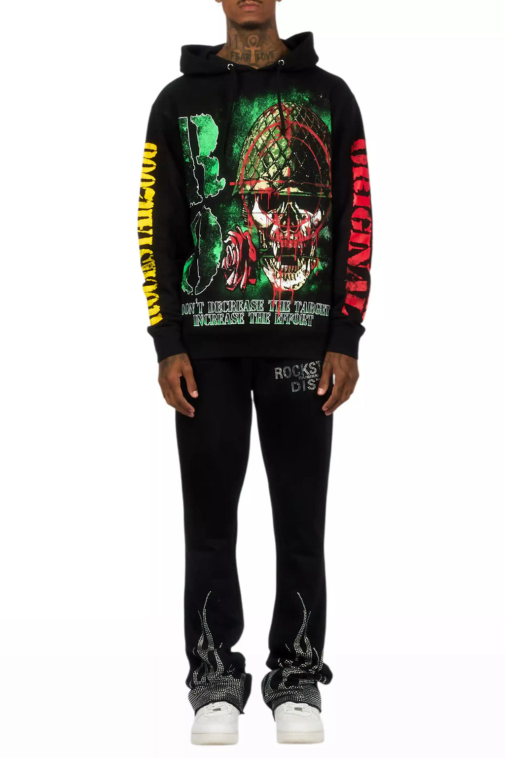 Pyrel Black/Silver Rhinestone Stacked Flare Pant