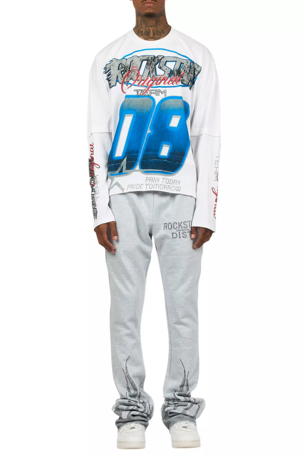 Pyrel Heather Grey/Black Rhinestone Stacked Flare Pant