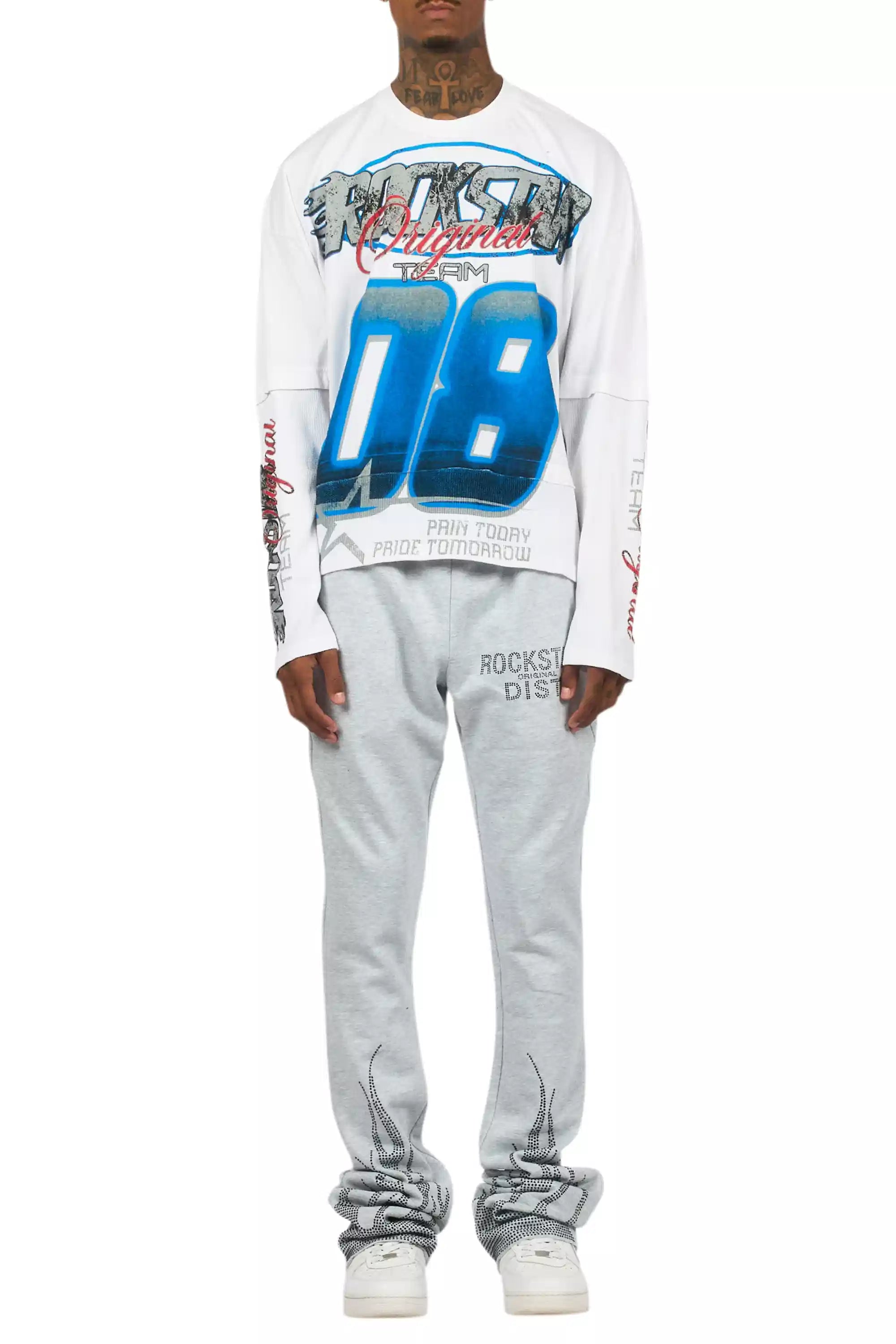 Pyrel Heather Grey/Black Rhinestone Stacked Flare Pant