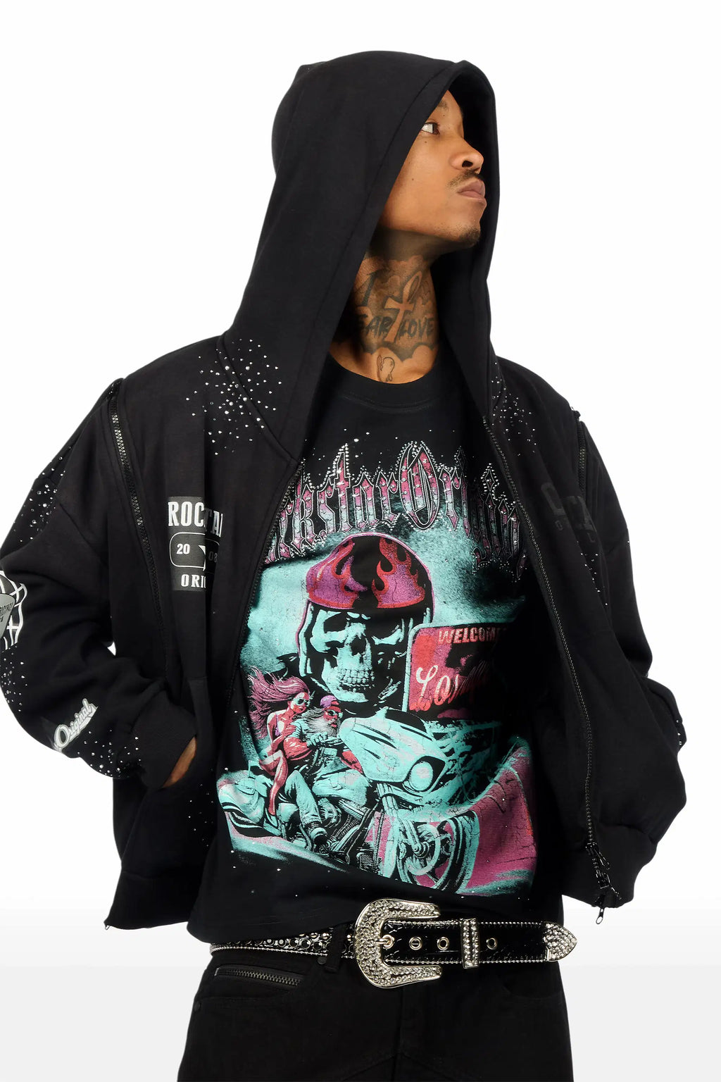 Gutta Black Rhinestone Hoodie Relaxed Track Set