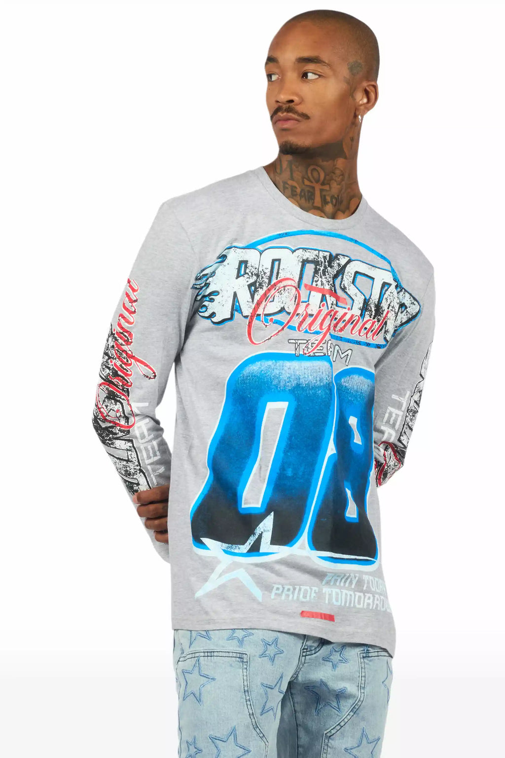 Ryker Heather Grey/Blue Long Sleeve Graphic T-Shirt