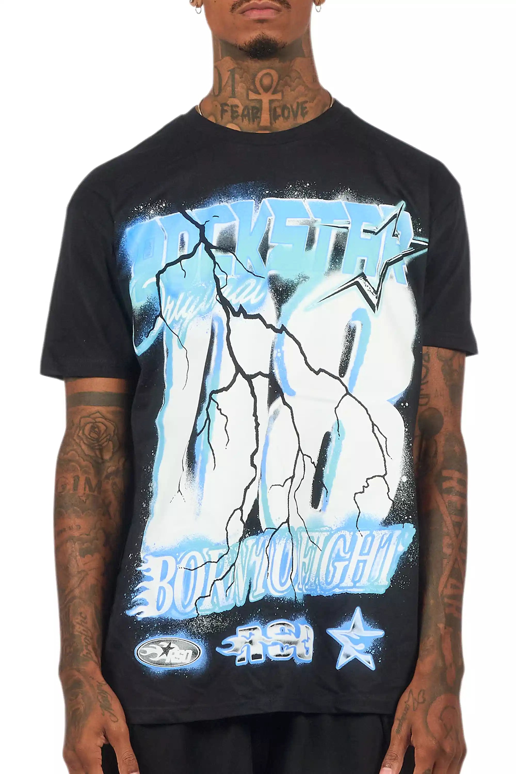 Vaelox Black/Blue Oversized Graphic T-Shirt
