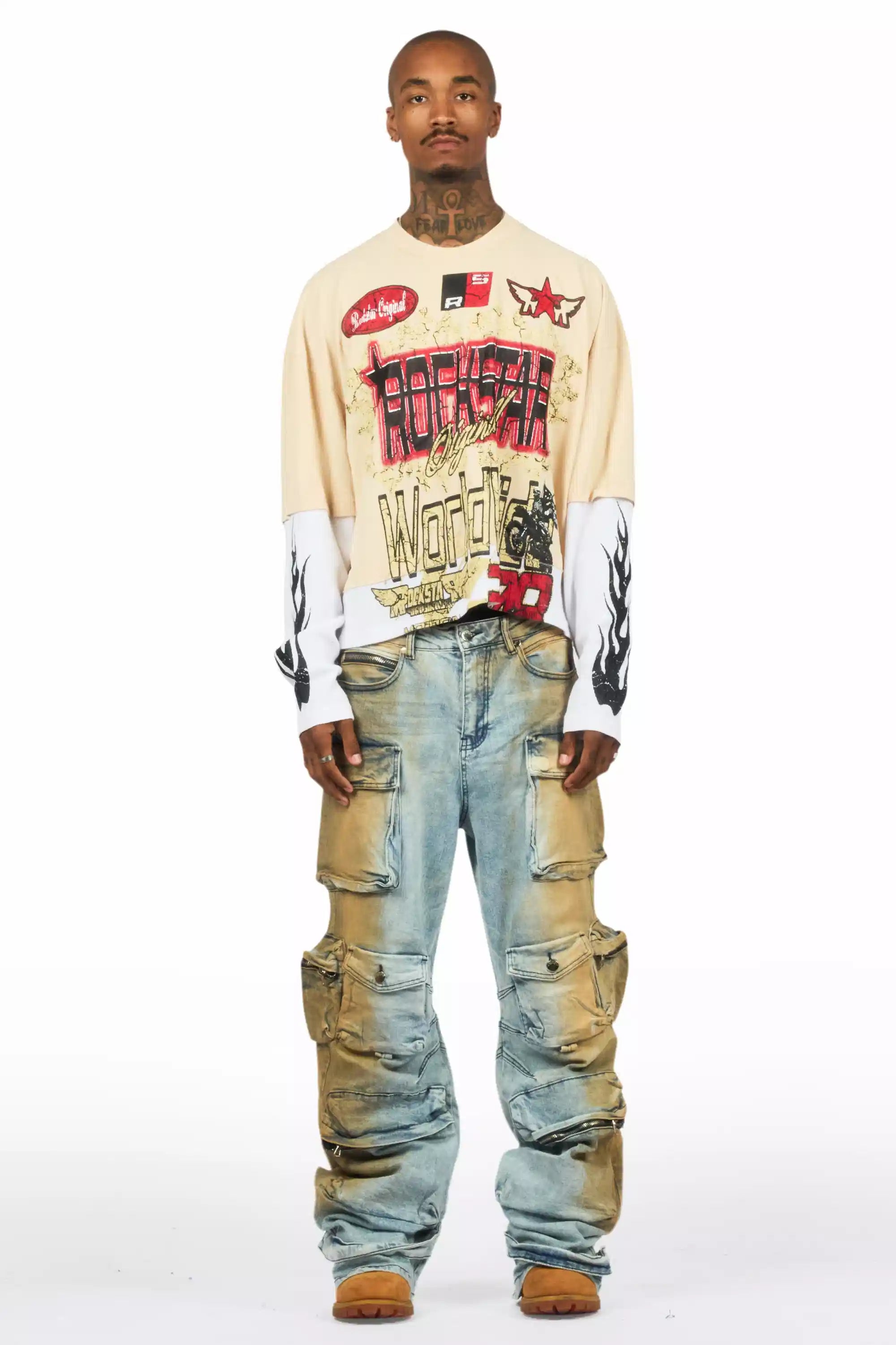 Mahesh Dirty Blue Baggy Cargo Jean