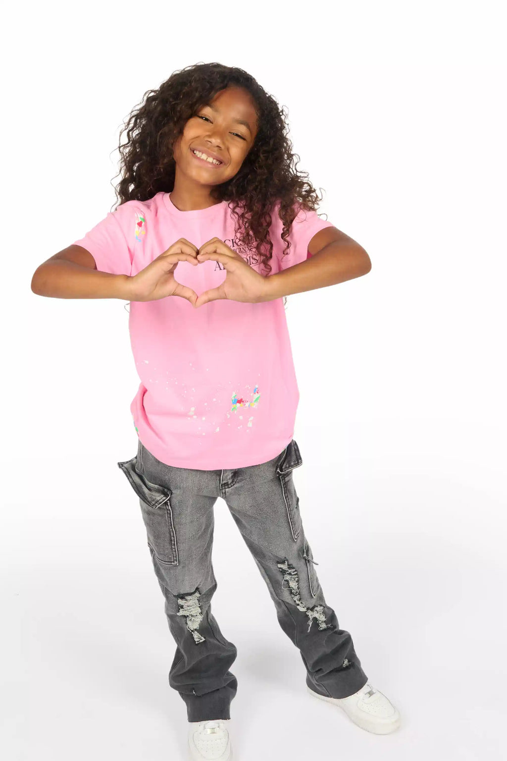 Girls Vixen Grey Wash Distressed Stacked Jean