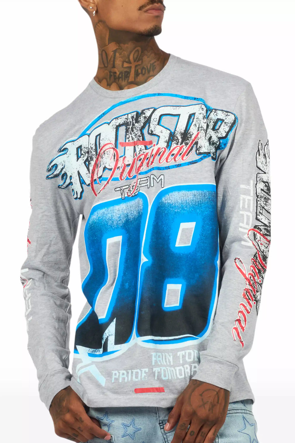 Ryker Heather Grey/Blue Long Sleeve Graphic T-Shirt
