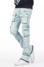 Zaid Blue Stacked Flare Jean