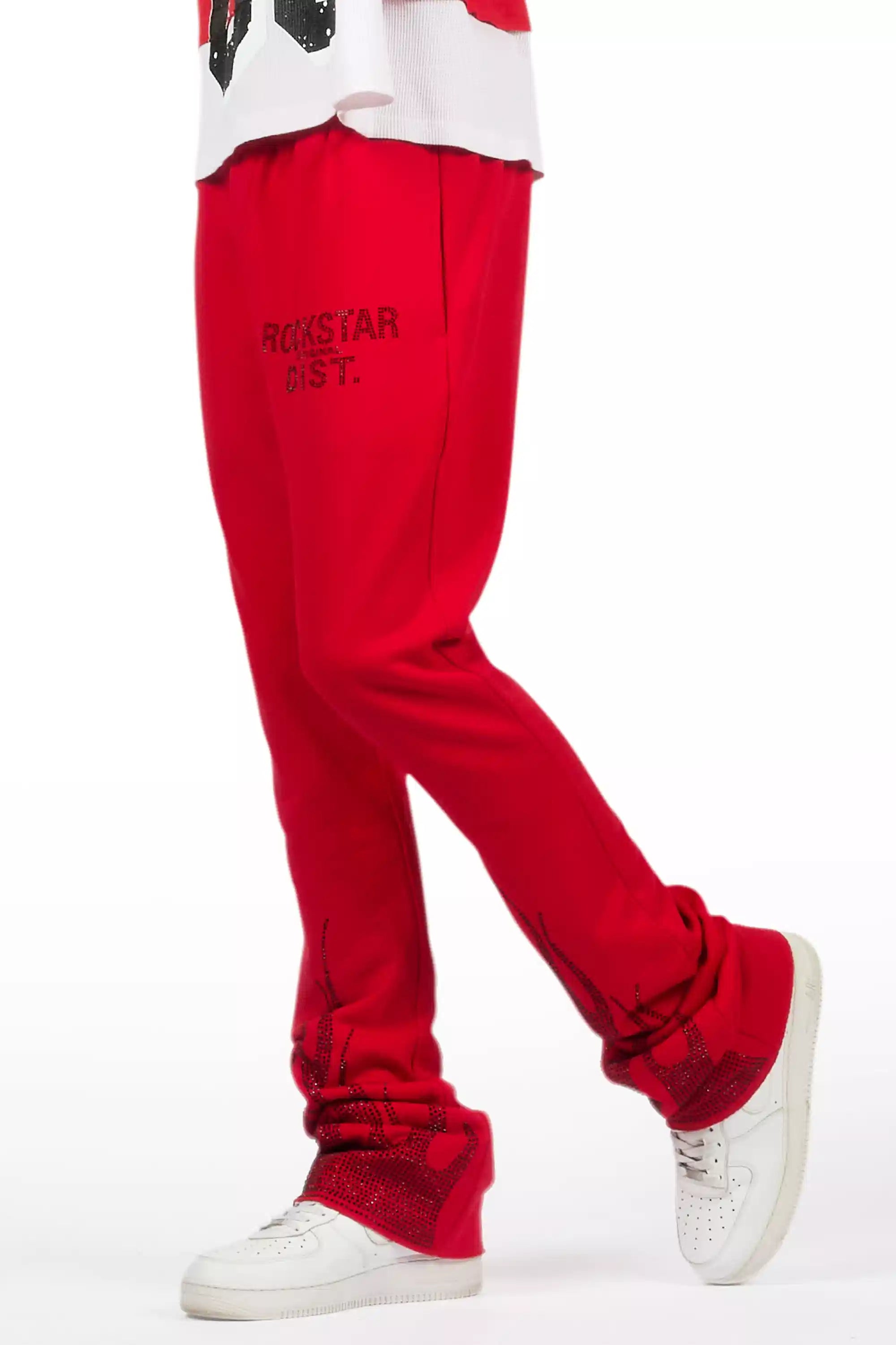 Pyrel Red/Black Rhinestone Stacked Flare Pant