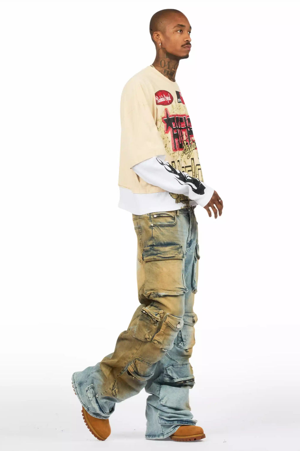 Mahesh Dirty Blue Baggy Cargo Jean