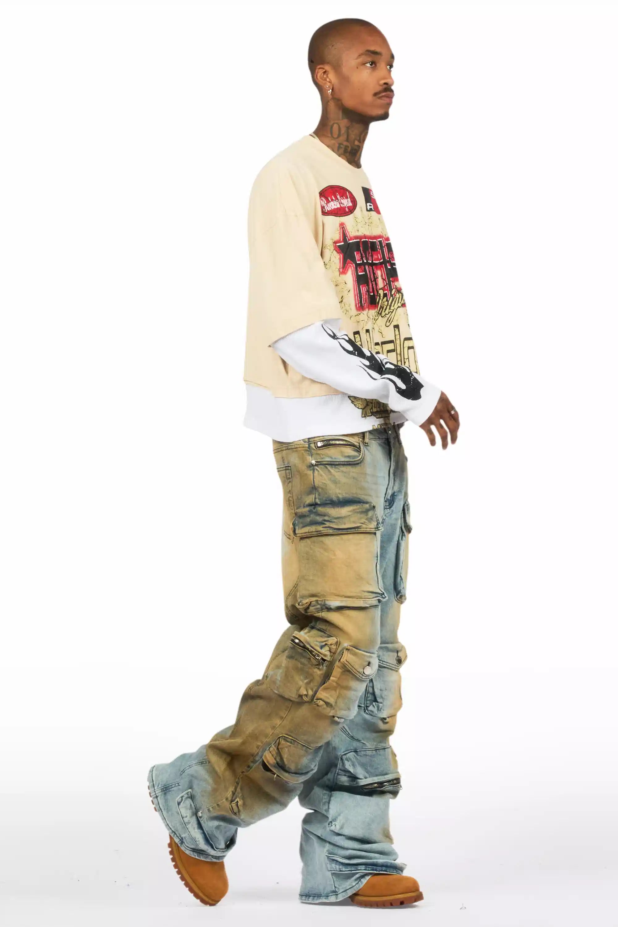 Mahesh Dirty Blue Baggy Cargo Jean