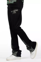 Pyrel Black/Silver Rhinestone Stacked Flare Pant