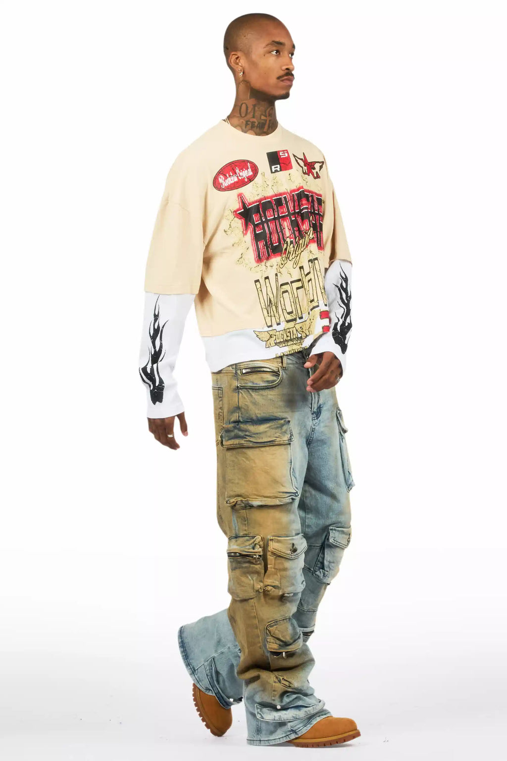 Mahesh Dirty Blue Baggy Cargo Jean