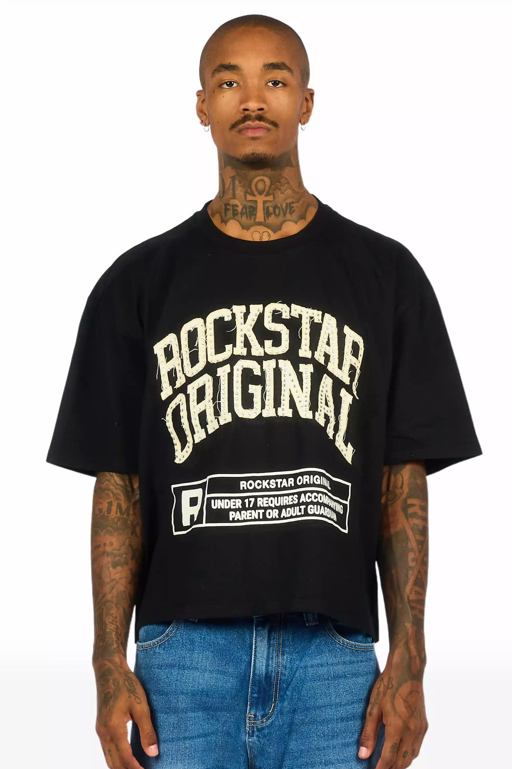 Tracy Black Rhinestone Boxy Crop T-Shirt