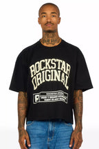 Tracy Black Rhinestone Boxy Crop T-Shirt