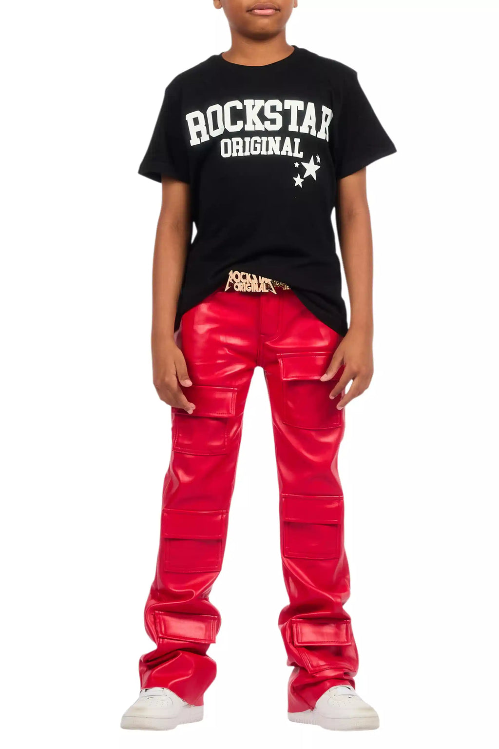 Boys Petrus Red PU Leather Jean