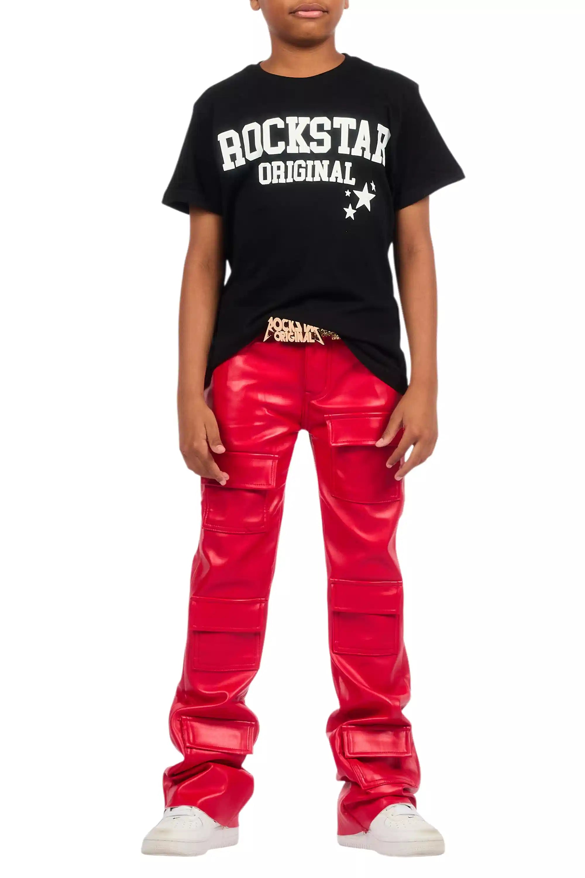 Boys Petrus Red PU Leather Jean