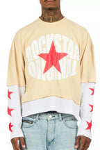 States Beige/White Boxy Crop Double Layer Tee