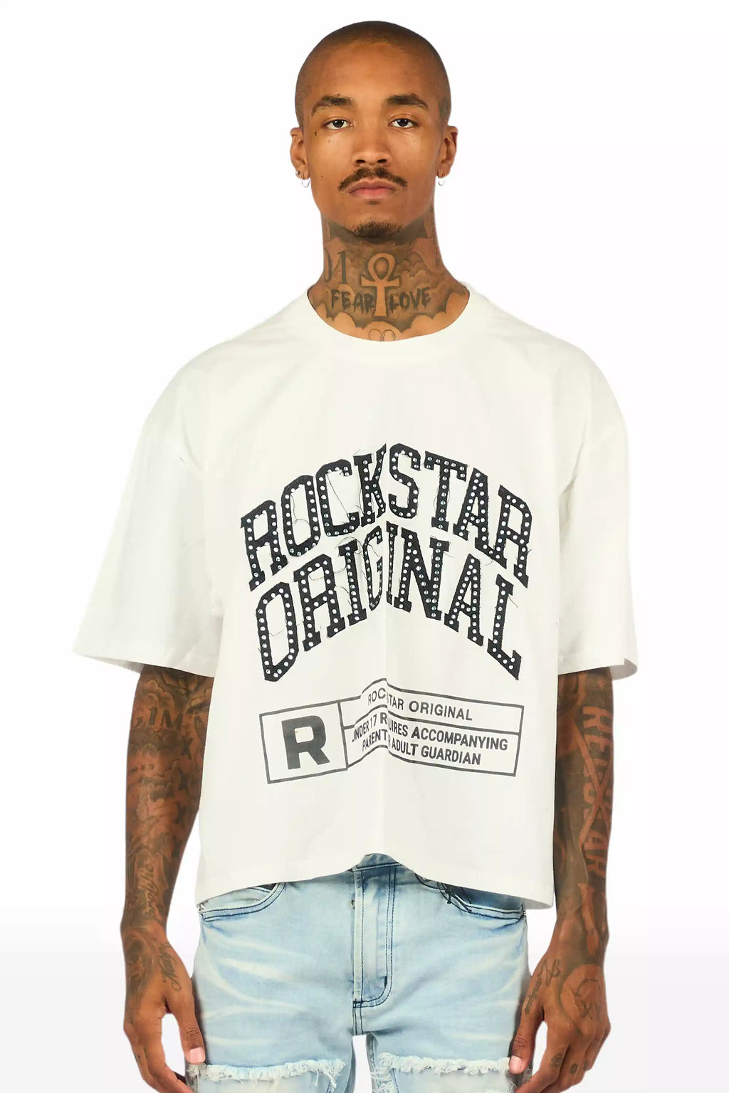 Tracy White Rhinestone Boxy Crop T-Shirt