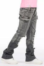 Girls Vixen Grey Wash Distressed Stacked Jean