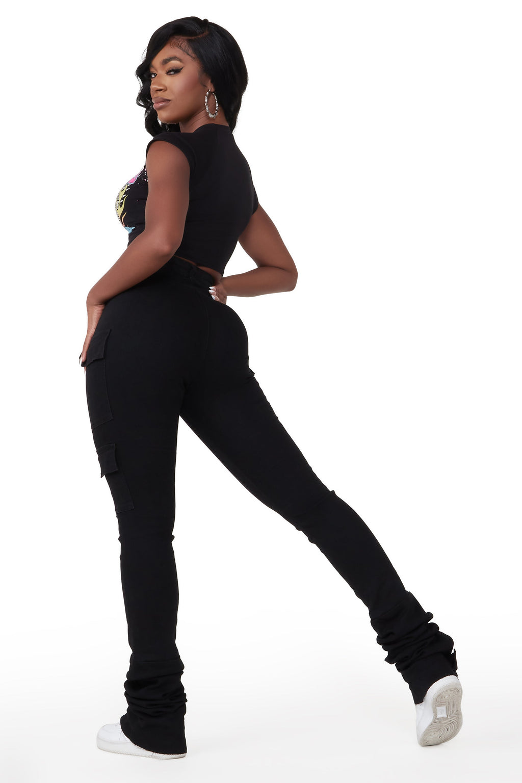 Vixen Black Cargo Super Stacked Jean