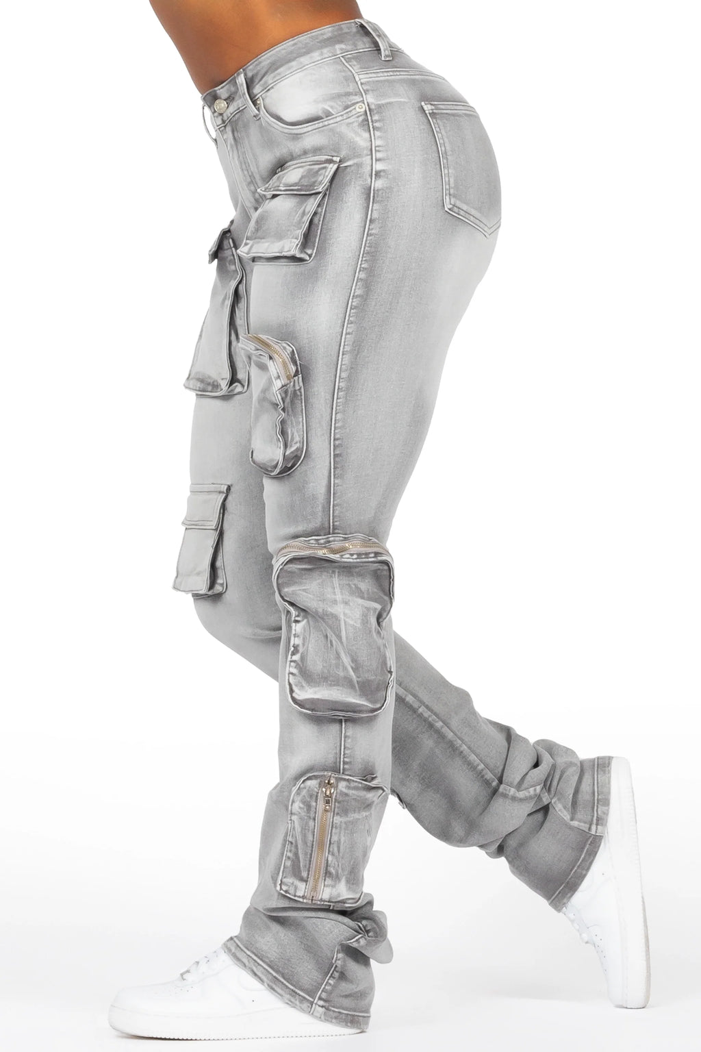Symone Grey Wash Cargo Stacked Flare Jean