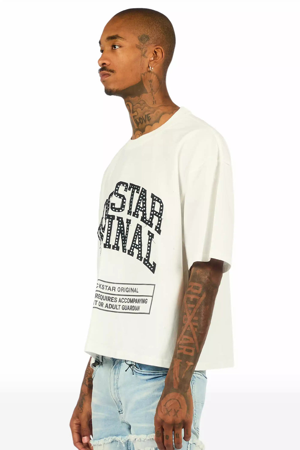 Tracy White Rhinestone Boxy Crop T-Shirt