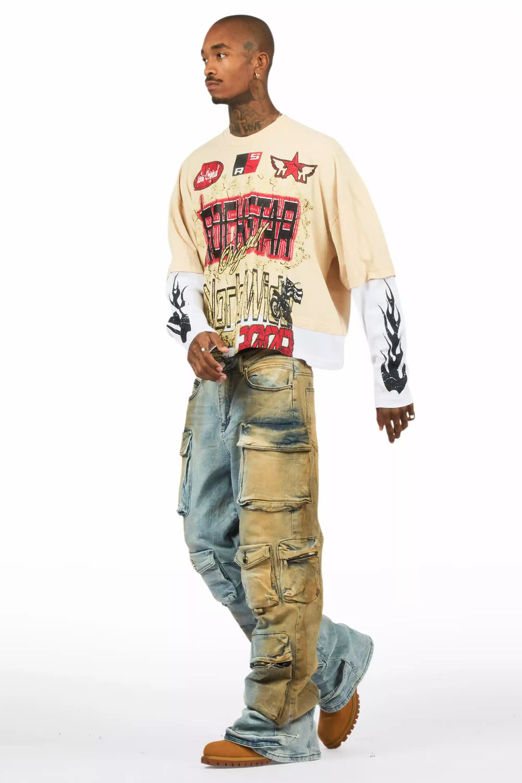 Mahesh Dirty Blue Baggy Cargo Jean