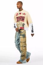 Mahesh Dirty Blue Baggy Cargo Jean