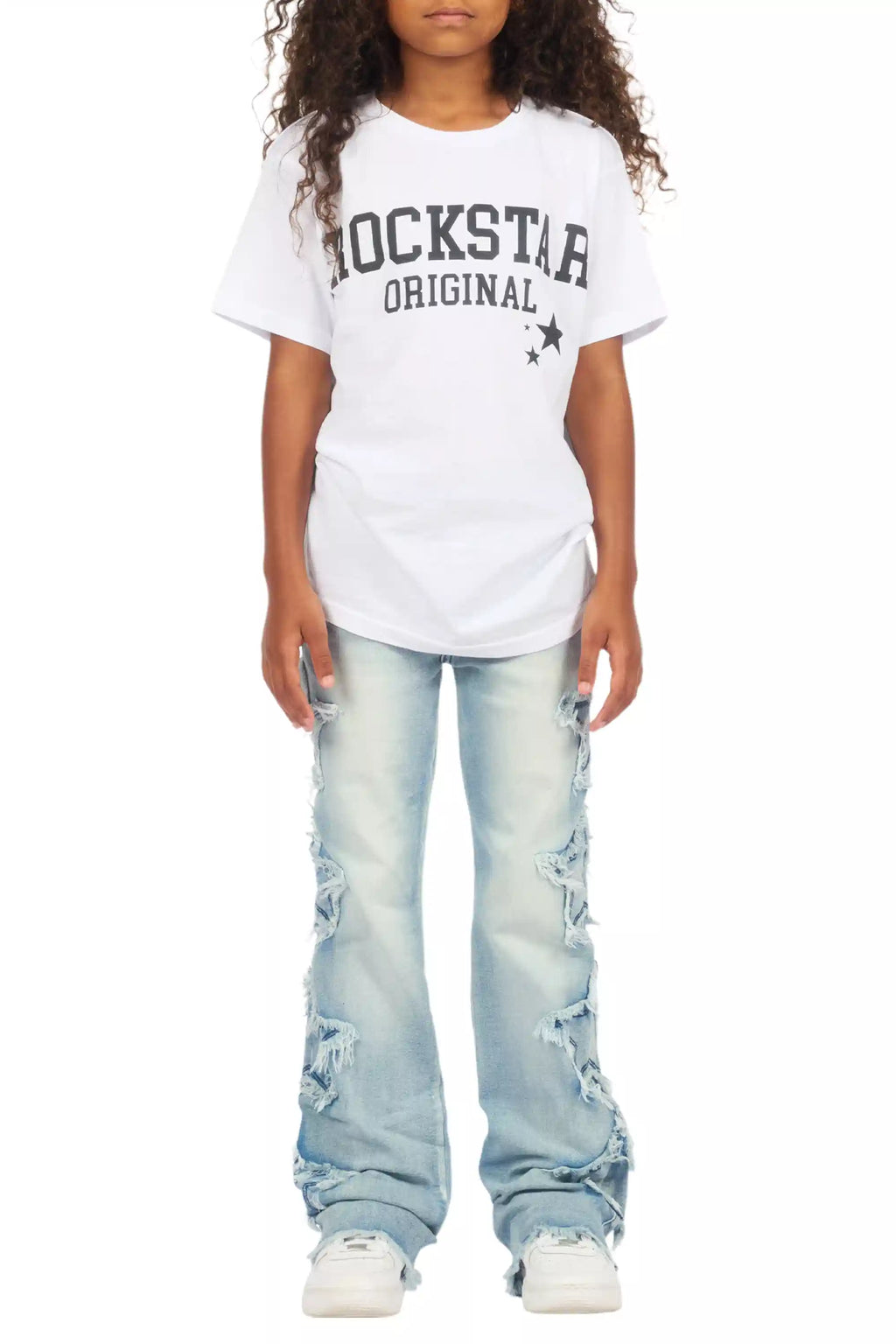 Girls Sinayah Light Wash Stacked Flare Jean