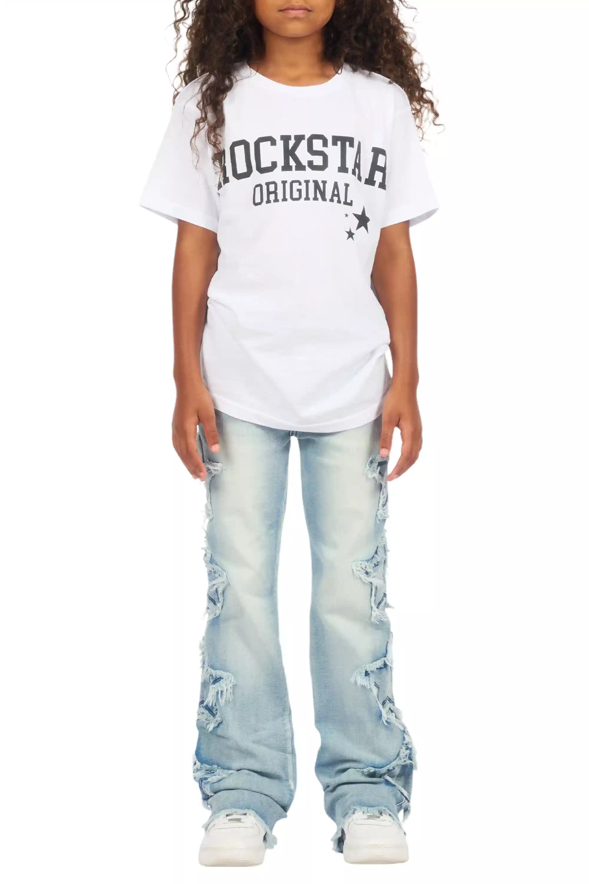 Girls Sinayah Light Wash Stacked Flare Jean