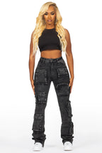 Symone Black Wash Cargo Stacked Flare Jean
