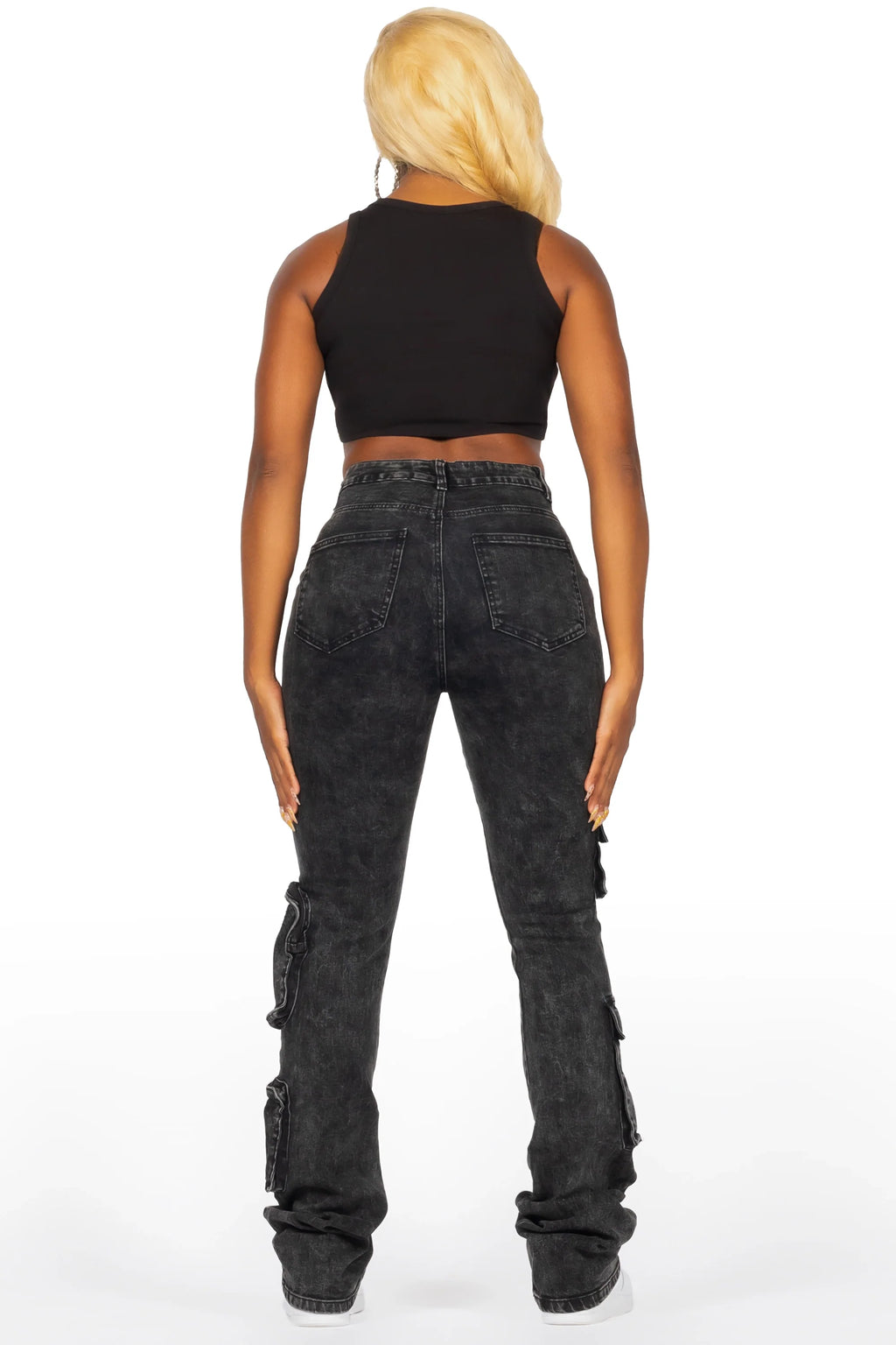 Symone Black Wash Cargo Stacked Flare Jean