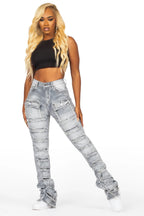 Kanivia Grey Wash Cargo Stacked Flare Jean