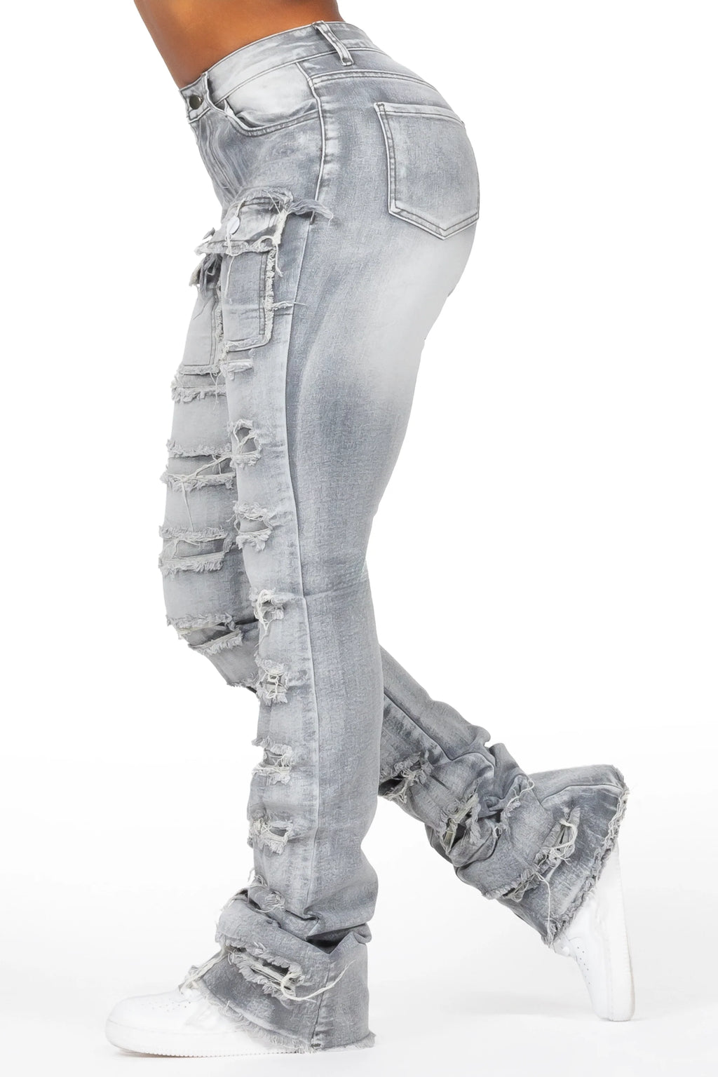 Kanivia Grey Wash Cargo Stacked Flare Jean