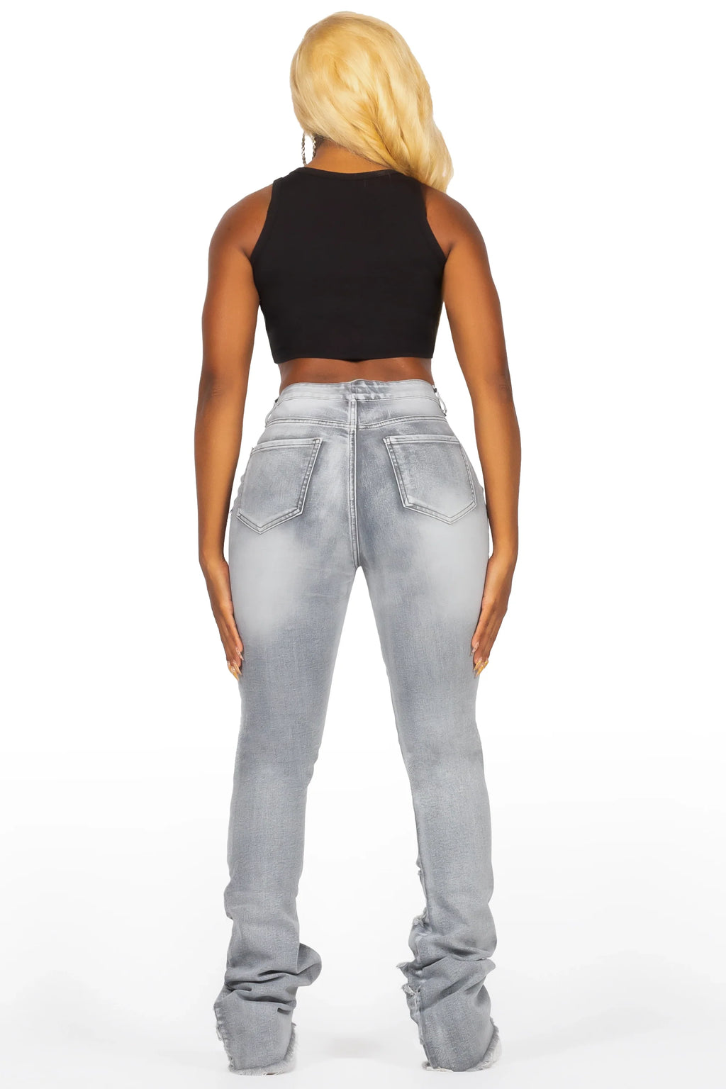 Kanivia Grey Wash Cargo Stacked Flare Jean