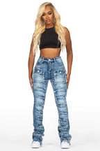 Kanivia Med. Wash Cargo Stacked Flare Jean