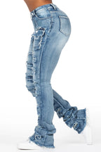 Kanivia Med. Wash Cargo Stacked Flare Jean