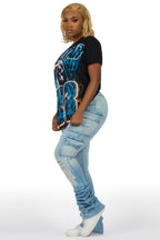 Latachie Black Tee & Vixen Light Wash Jean Set