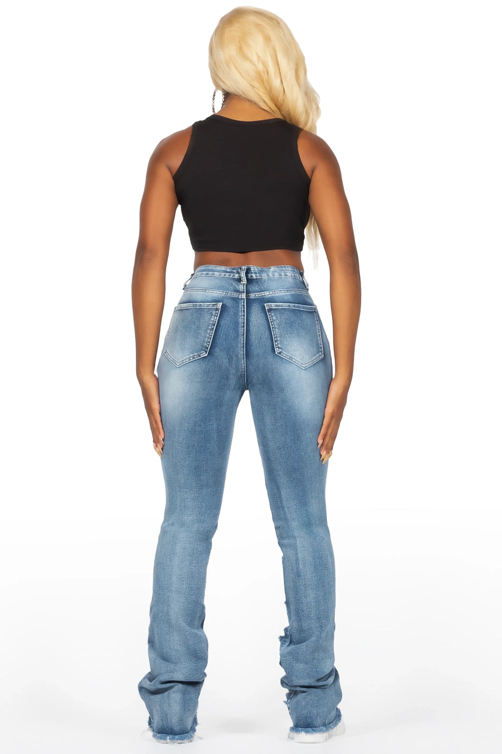 Kanivia Med. Wash Cargo Stacked Flare Jean