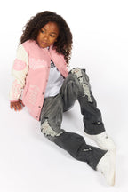 Girls Rosalyn Pink/White Varsity Jacket