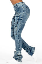 Angella Acid Wash Cargo Super Stacked Jean