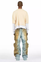 Mahesh Dirty Blue Baggy Cargo Jean