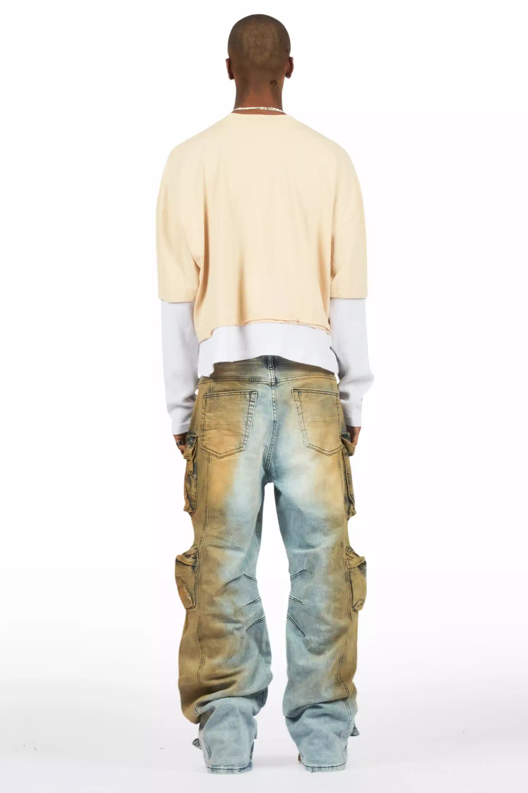 Mahesh Dirty Blue Baggy Cargo Jean