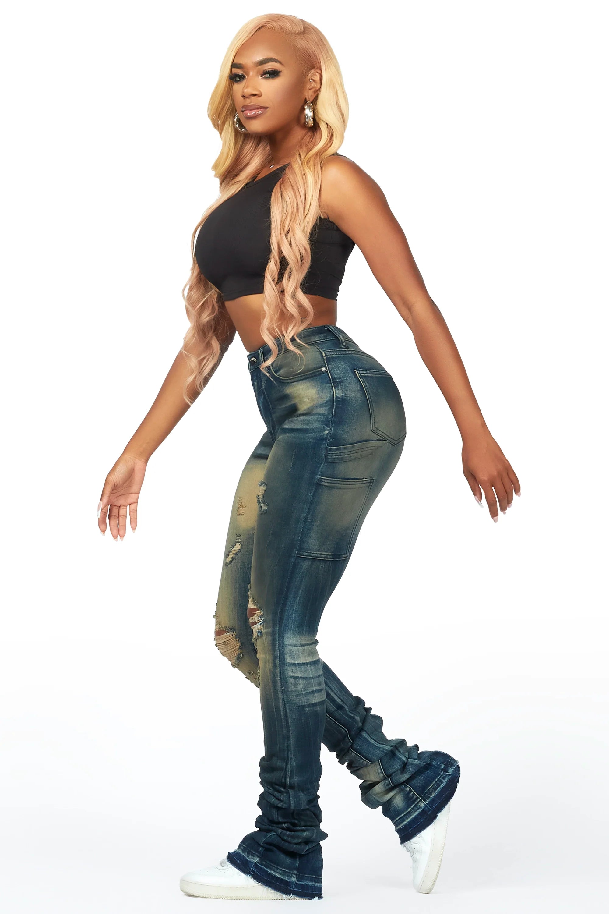 Ashlee Tinted Dark Wash Super Stacked Jean