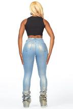 Vittoria Light Wash/Gold Foil Super Stacked Jean